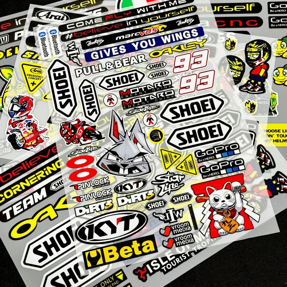 Motorcycle Helmet Stickers Set Waterproof Racing Style Vinyl Decals Reflective DIY Decoration for Helmets Bikes Laptops