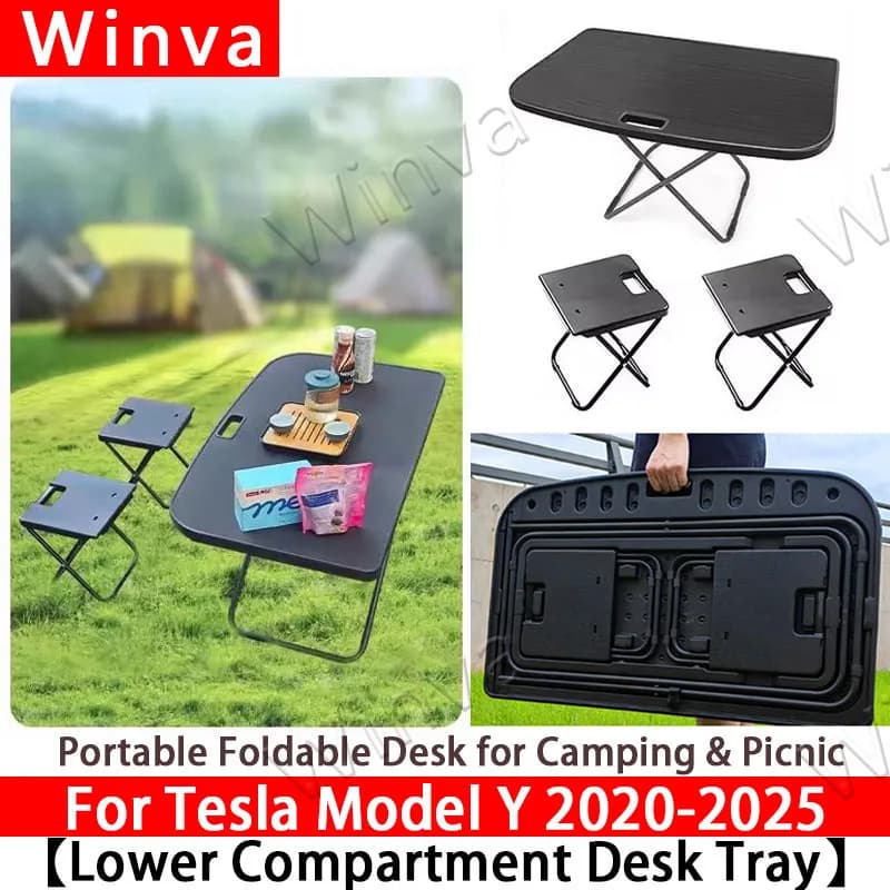 Tavolo Pieghevole Multifunzione per Bagagliaio Tesla Model Y 2020-2026, Tavolo da Campeggio Portatile, Scrivania da Picnic, Supporto per Laptop da Viaggio