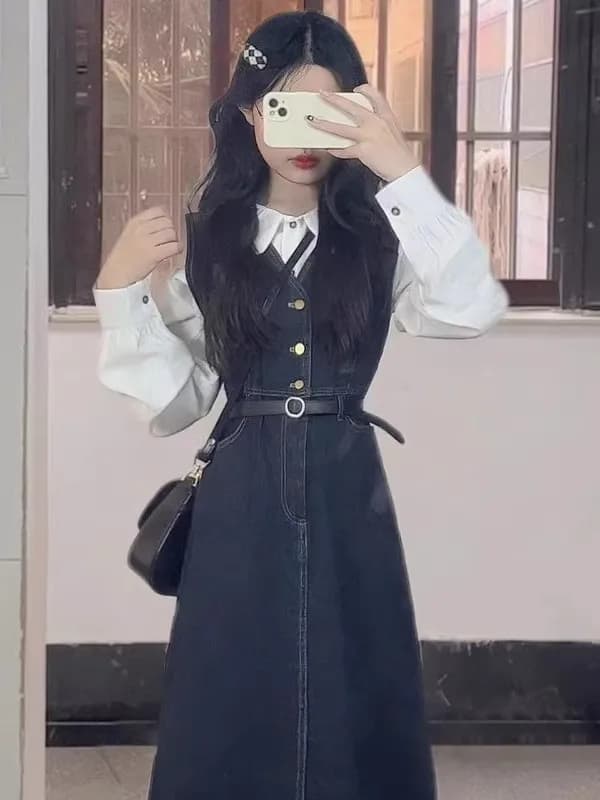plus Size Mid-Length Denim Dress Women Spring Autumn 2026 New High-End Feeling Small Size Skirt Fat Sister Dress