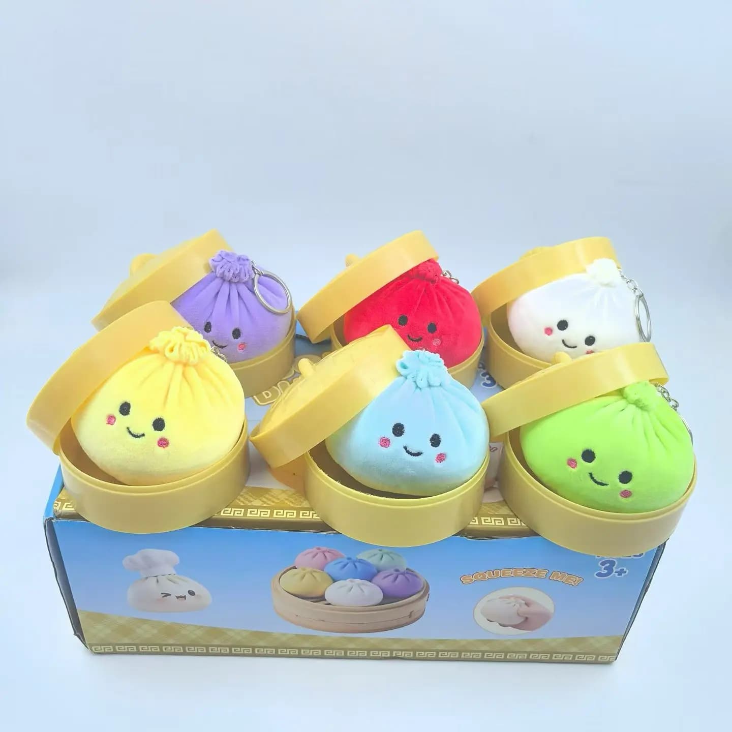 Squishy a forma di raviolo in peluche, palline antistress, giocattoli sensoriali fidget, simulazione cibo, squishy a forma di panino con vaporiera, palline di pasta da spremere, regali