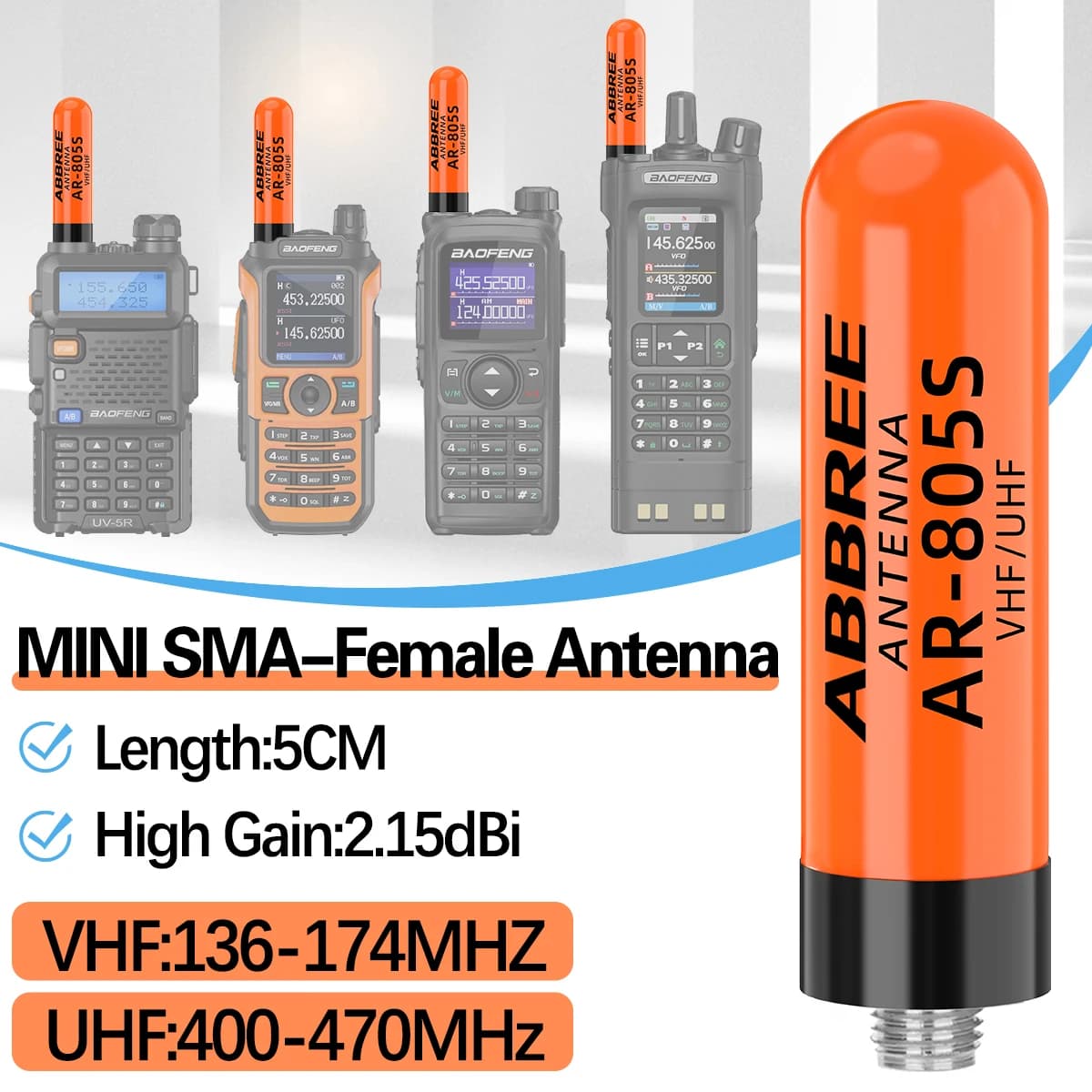 ABBREE AR-805S Mini Short Walkie Talkie Antenna Dual Band SMA-Female High Gain Antenna For Baofeng UV-5R Mini UV-32 Ham Radio