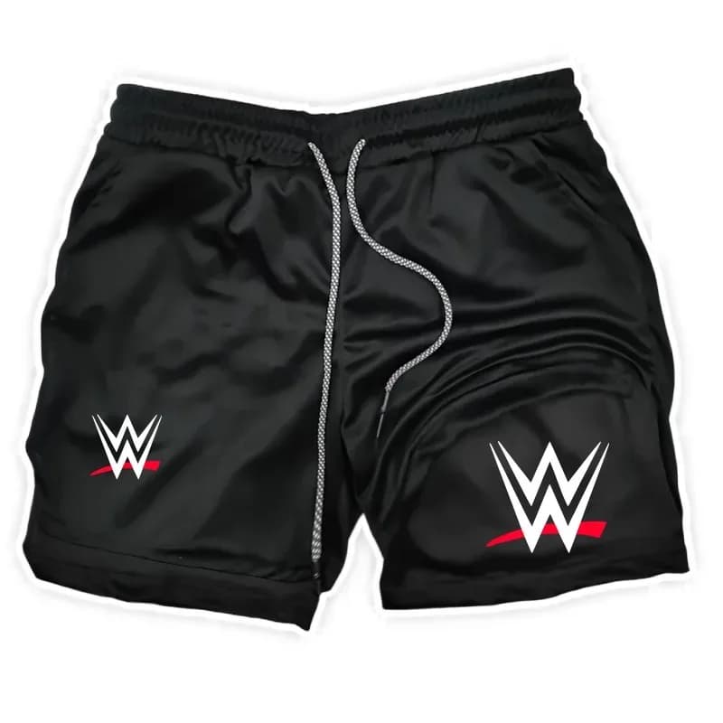 Nuovi Pantaloncini da Corsa 2-in-1 da Uomo con Logo WWE Americano, Pantaloncini Sportivi con Tasca per Telefono e Anello Porta Asciugamano