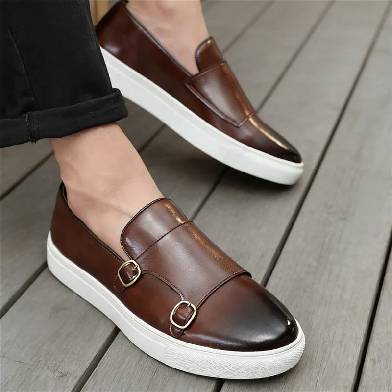 Black Brown New Men's Slip On Monk Strap Loafter Leisure Leather Shoes Fashion Designer Male Comfortable Sneakers Zapatos Hombre