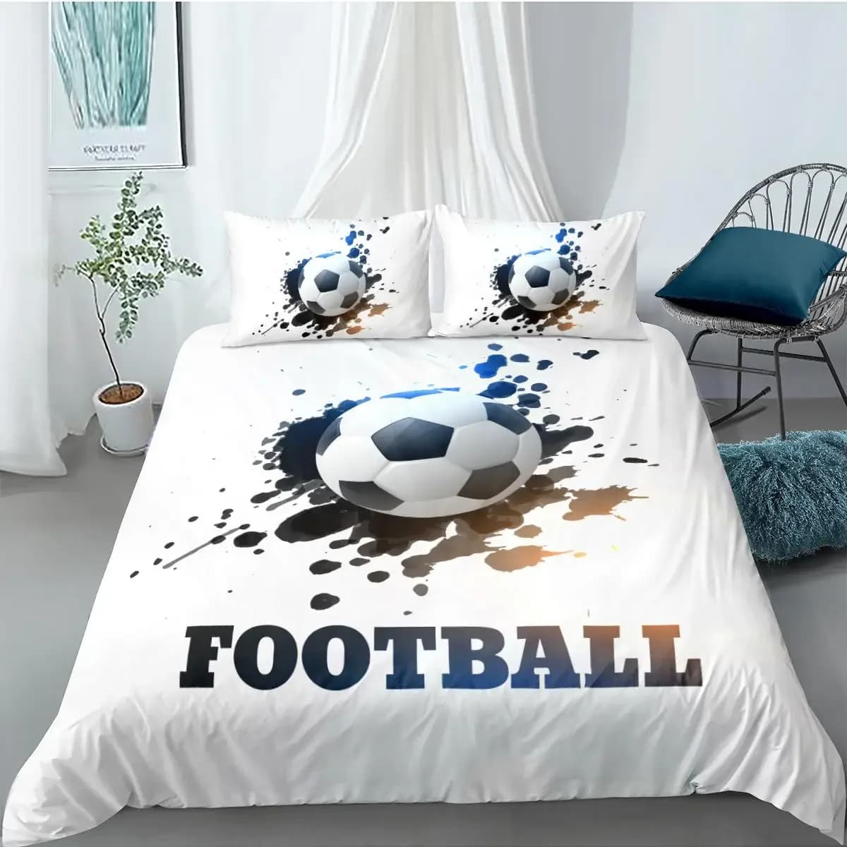 Set copripiumino da calcio FootBall e vecchio muro in gesso Destruzione dei danni Punzonatura Set biancheria da letto Copripiumino in poliestere per adolescenti Queen