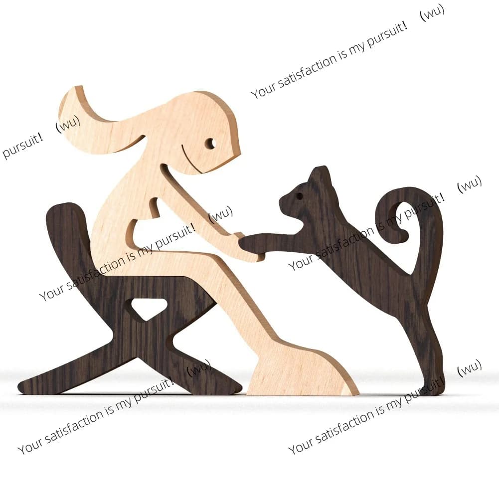 Nordic style wooden pendulum family and dog combination wood carving desktop decoration pet commemorative ornament