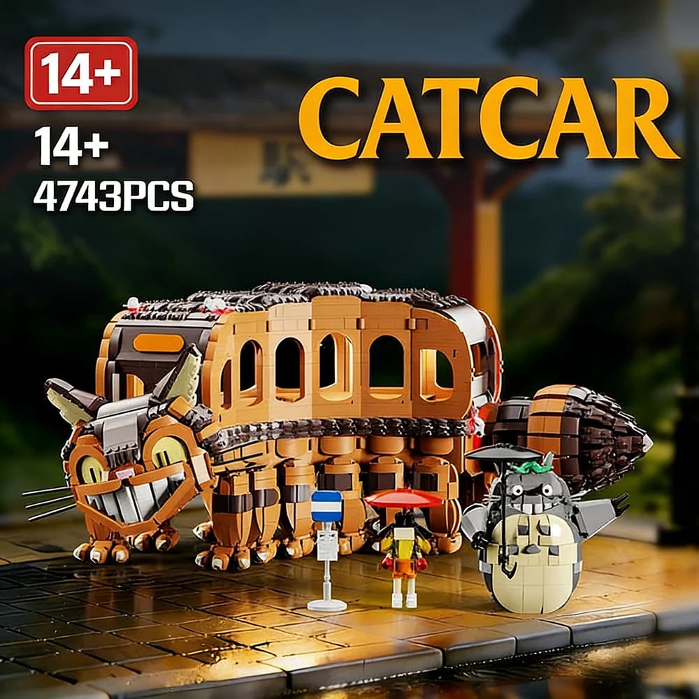 Set di Blocchi da Costruzione a Tema Gatto e Auto, Modellino Giocattolo Anime Giapponese, Regalo Creativo da Collezione per Appassionati di Anime di Hayao Miyazaki, 4743 Pezzi