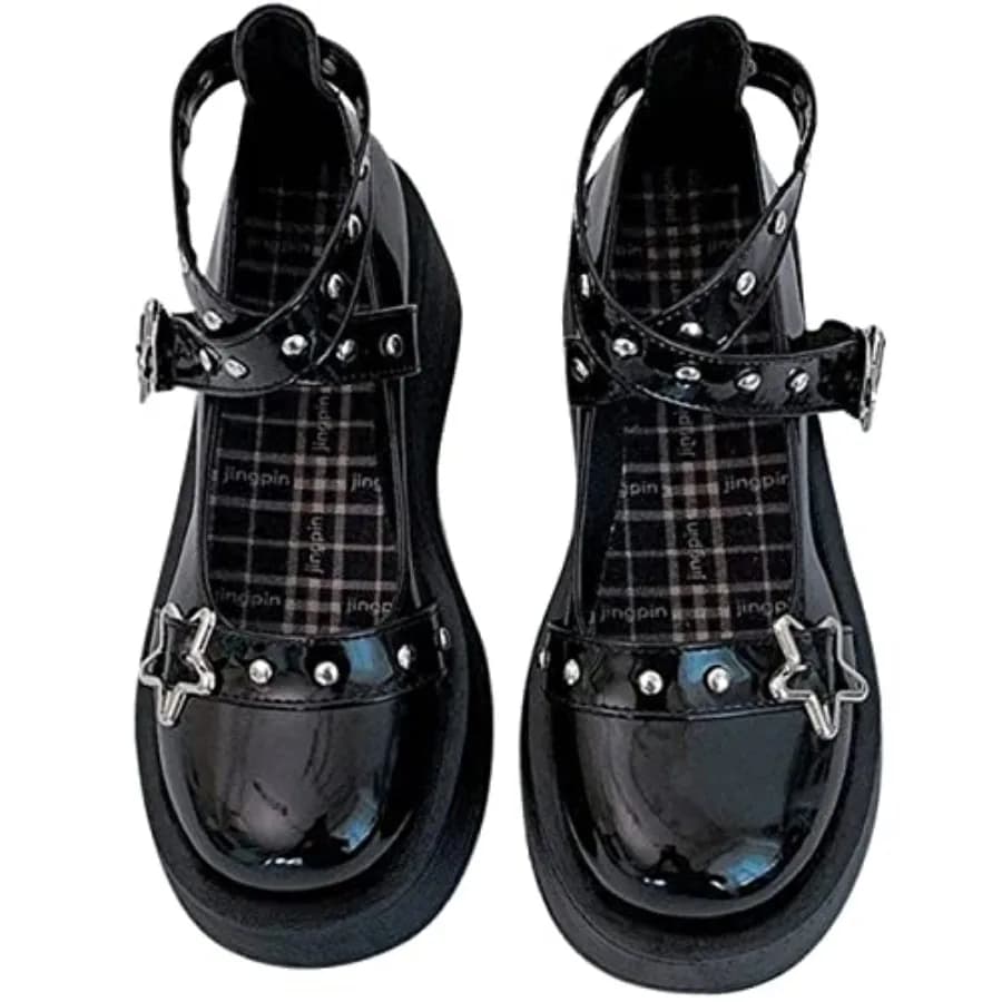 Women's Mary Jane Pumps - Chunky Heel Goth Platform Lolita Shoes - Round Toe Ankle Oxfords