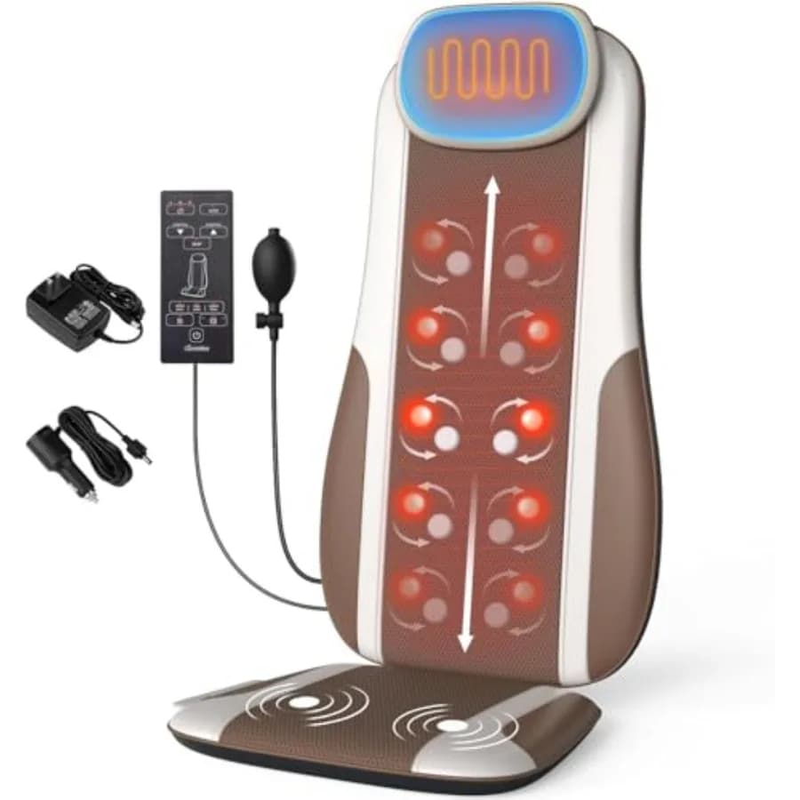 Shiatsu massager for Back with Heat, Massage cushion for Chair, Stress Lift, Deep Textile Massage, Roller with 2 Vibration Motors