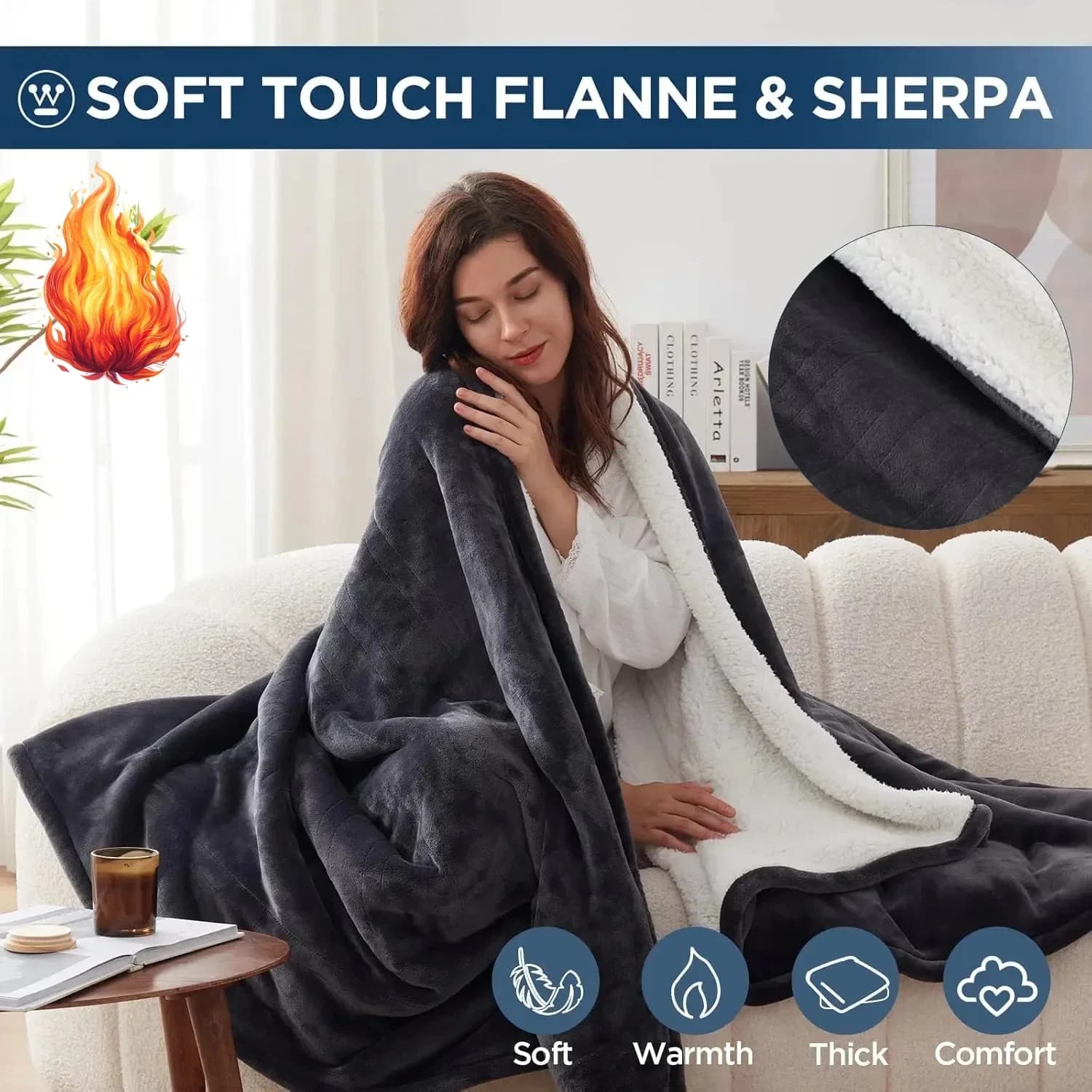 Coperta Elettrica King Size, Coperta Riscaldante con 10 Livelli di Calore e Impostazioni di Tempo di Riscaldamento da 1 a 12 Ore, da Flanella a Sherpa