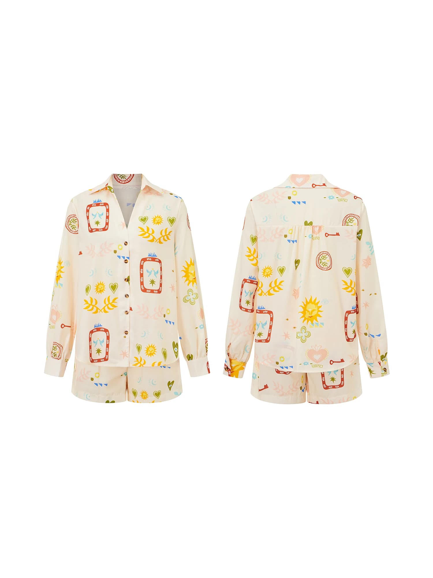Women s 2 Piece Club Outfits Long Sleeve V Neck Pattern Print Button Up Tops Wide Leg Shorts Sets