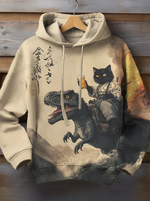 Cartoon Cat Dinosaur 3d Print Hoodies Men Women Fashion Oversized Vintage Hoodie Sweatshirt Coat Mens Clothing Unisex Moletom