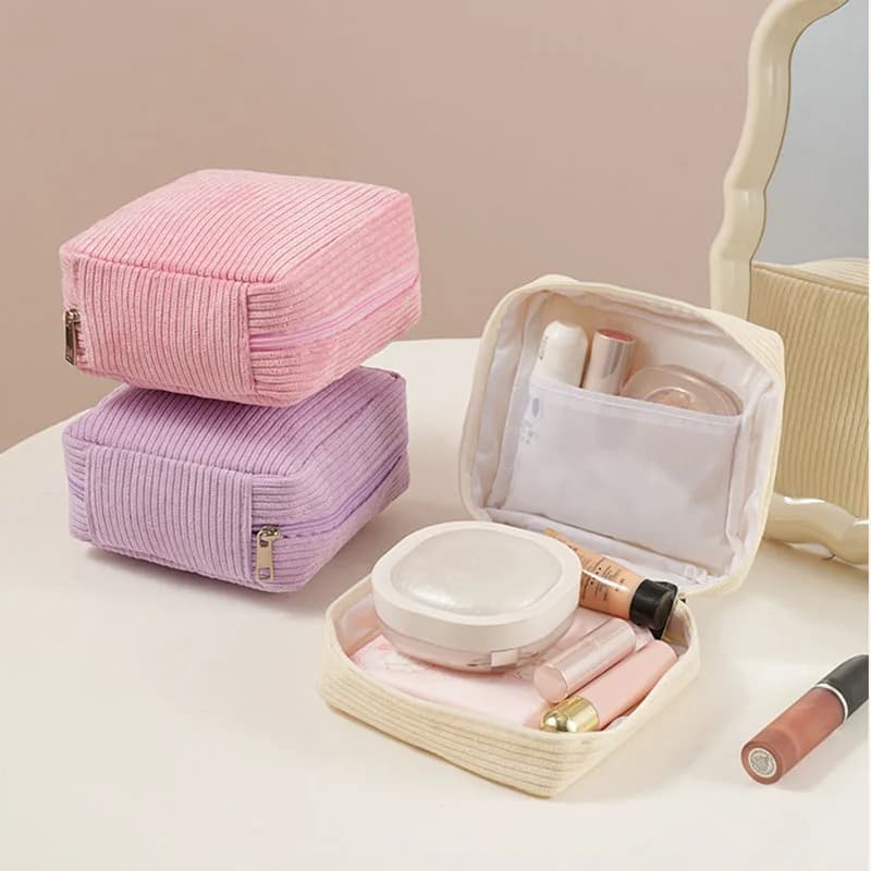 Mini custodia per trucco per carte di rossetto Monete Assorbenti sanitari Custodia Borse Borsa per cosmetici da viaggio in velluto a coste da donna