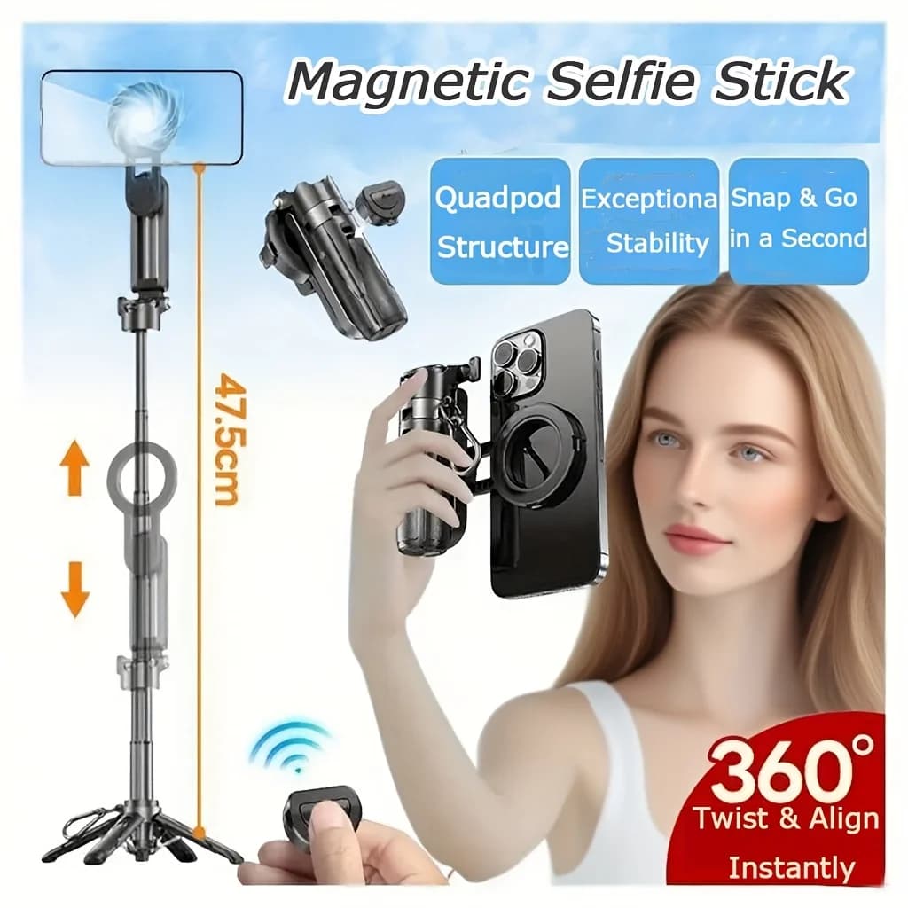 Selfie Stick multifunzionale 4 in 1 Treppiede magnetico portatile Selfie Stick telescopico compatibile con tutti i telefoni cellulari