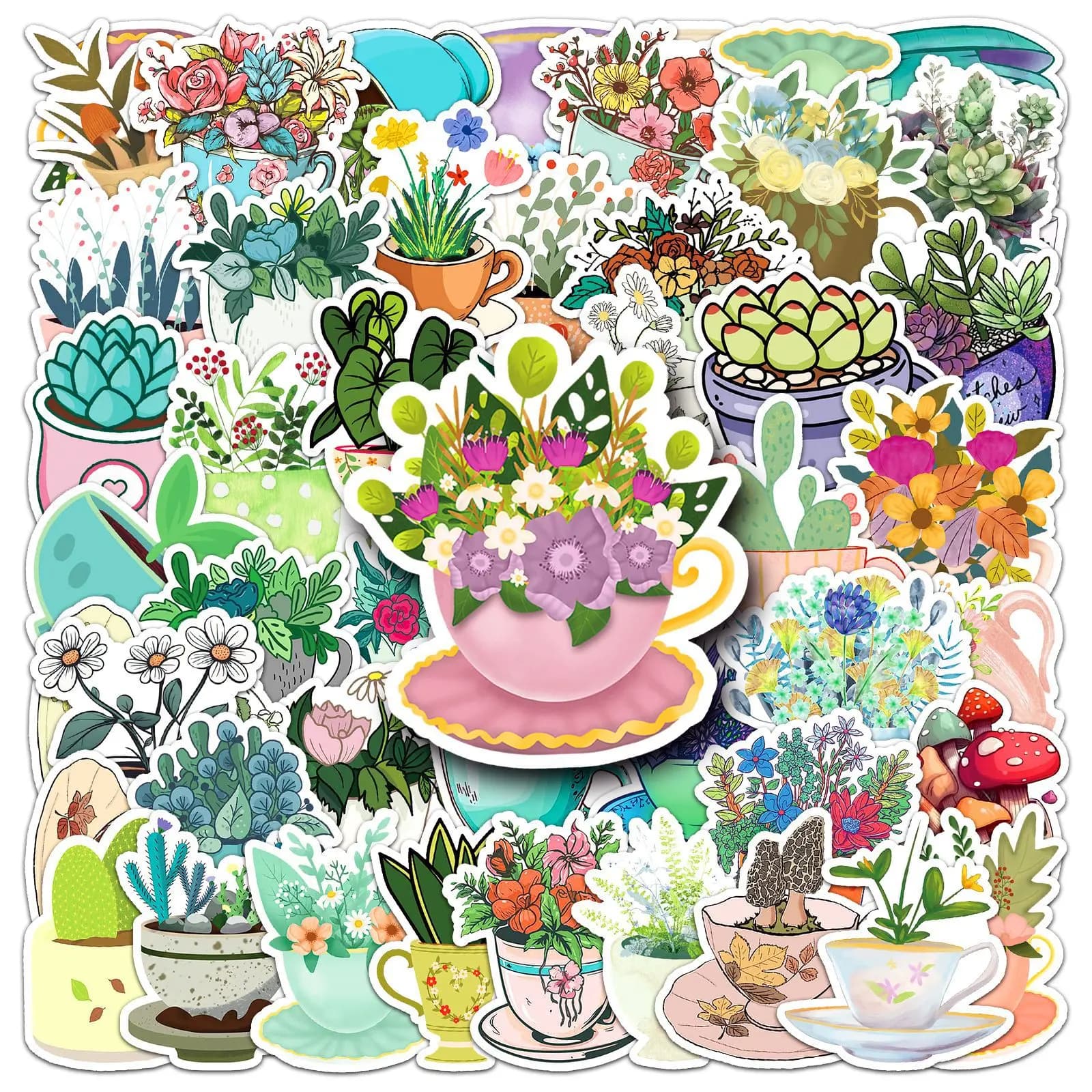 50-100 Pezzi Adesivi Graffiti con Piante e Fiori Freschi, Impermeabili, per Bottiglie d'Acqua, Custodie per Telefoni, Valigie, Diari, Decorazioni per Scrivania