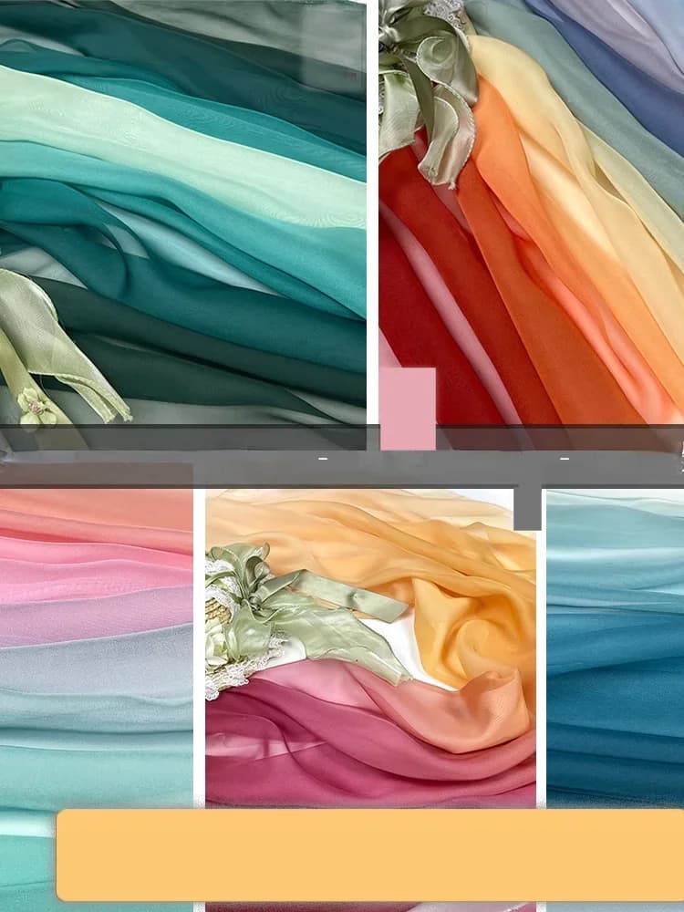 Tessuto sfumato alla moda in chiffon al metro per abbigliamento, abiti, sciarpe, cucito, tessuto traslucido multicolore, cucito morbido e liscio