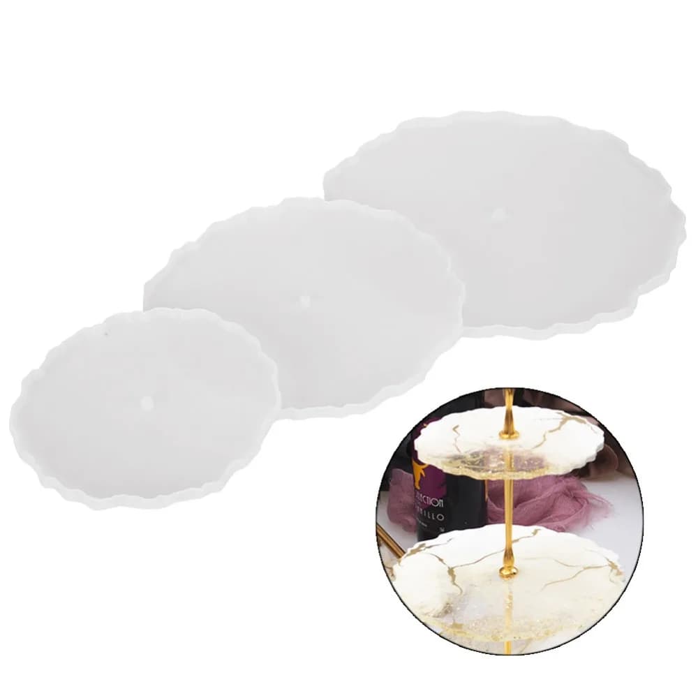 Stampo in Silicone per Vassoio a Tre Livelli Irregolare, Set da 3 Pezzi, Facile da Sformare, Bianco, per Artigianato in Resina