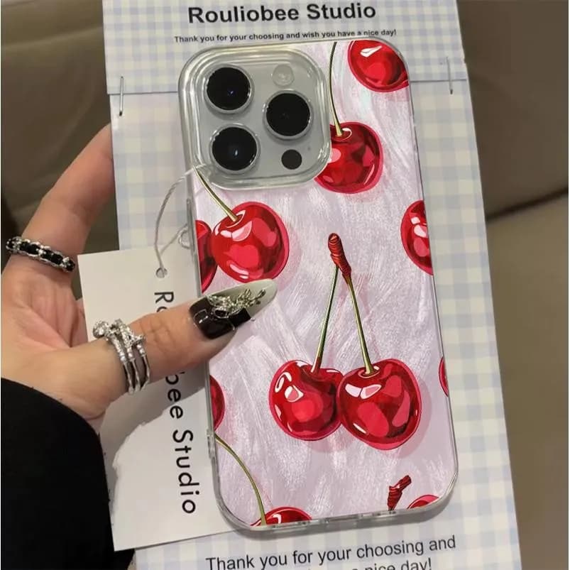 Custodia Red Cherry antiurto con protezione schermo per iPhone 15 Pro, 17, 16, 14, 13, 12, 11 Pro Max, XR, 7, 8 Plus, SE