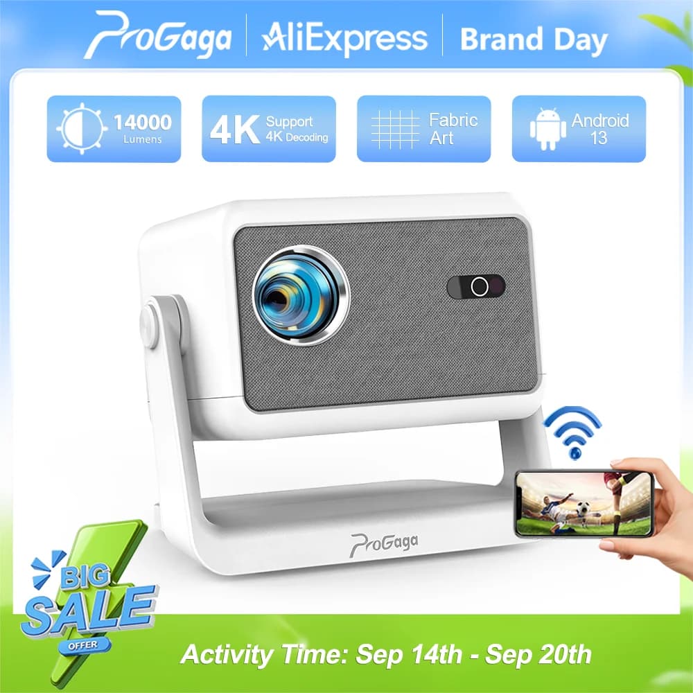 Proiettore PROGAGA PG370 MAX HD 1080P 4K Android, Proiettore Video 700ANSI, Proiettore Portatile per Home Theater e Smartphone