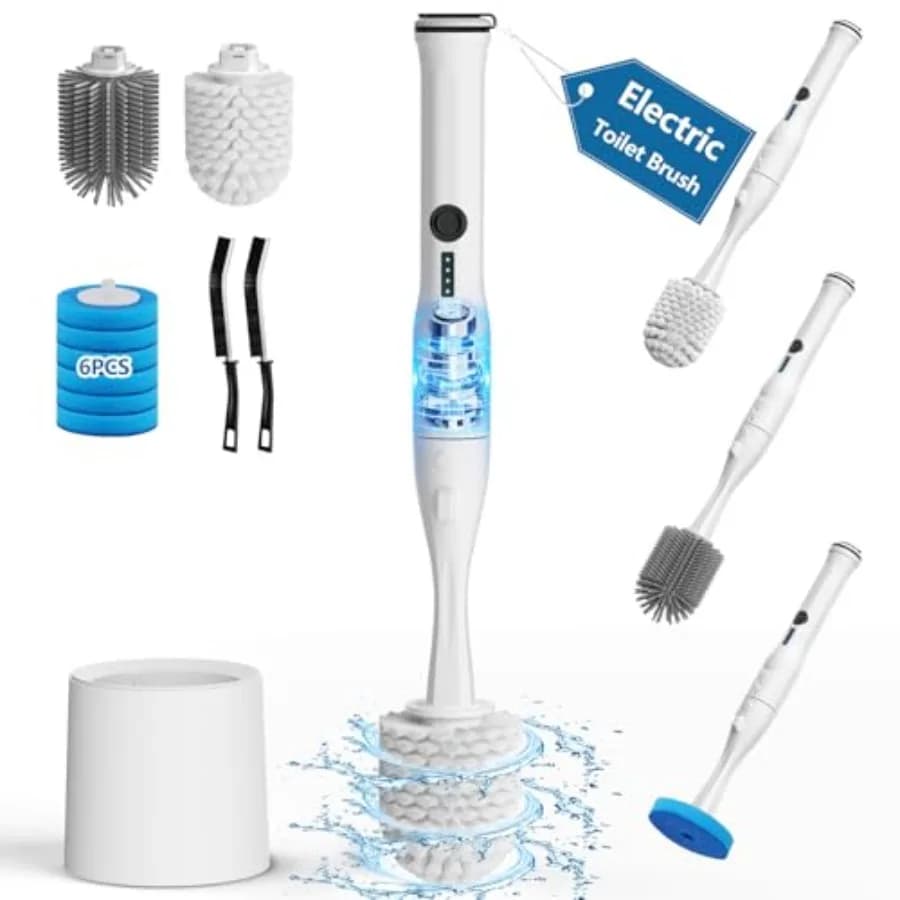 Set Spazzola Elettrica per WC con Supporto, Kit Spazzola Elettrica per Lavabo con 8 Testine Sostituibili, Spazzola WC Usa e Getta