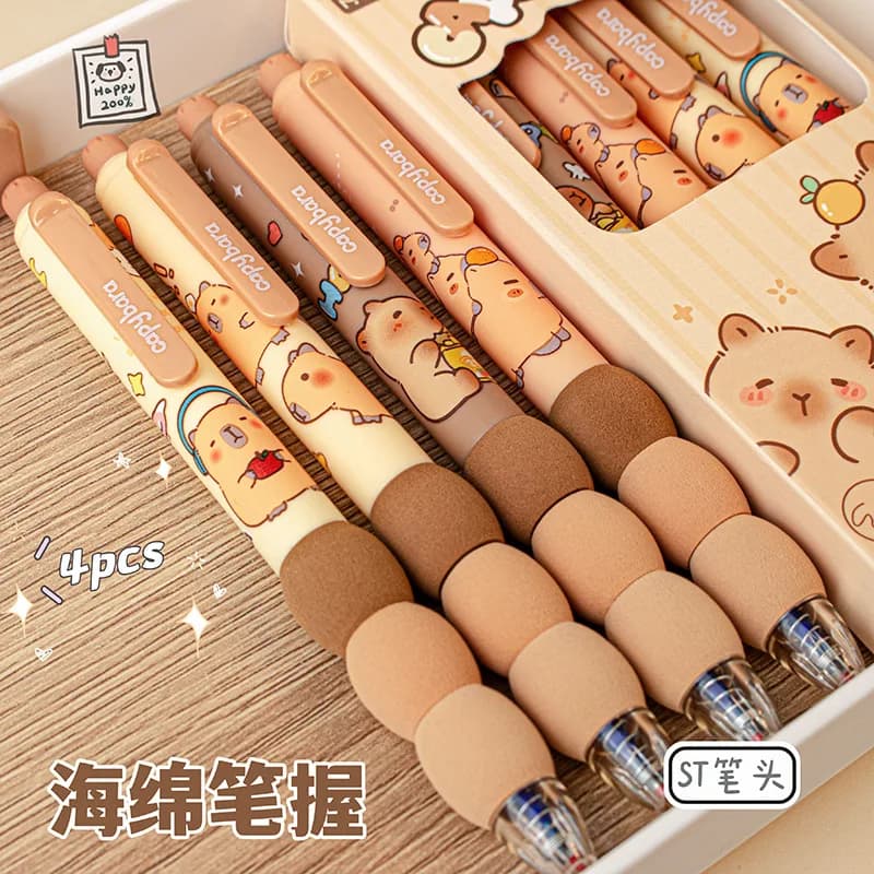 4 pezzi cartone animato capibara penne gel cancellabili scrittura liscia morbida spugna penna grip 0.5mm inchiostro blu penna cancellabile scuola ufficio cancelleria