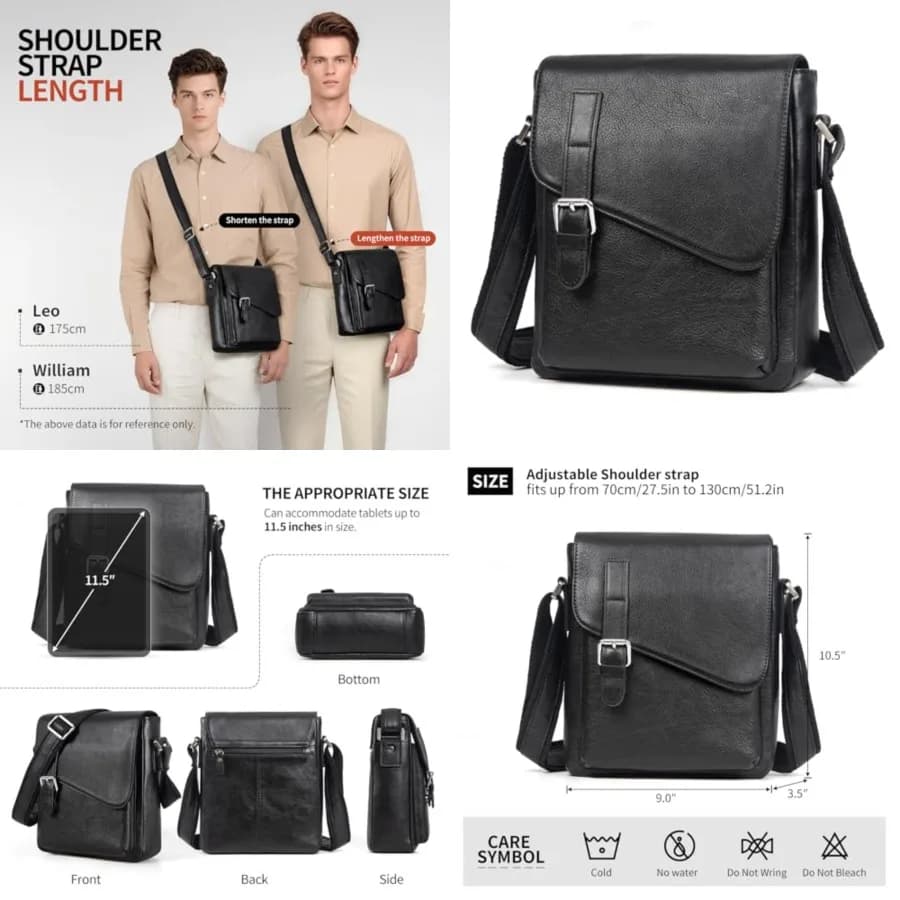 Men's Leather Messenger Bag Shoulder Crossbody Backpack Bags Purse for Women Vintage Anti-Theft Waterproof Casual