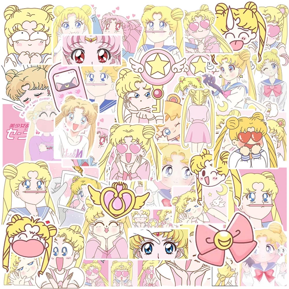 10/30/50pcs Kawaii Anime Sailor Moon Girl adesivi Graffiti impermeabili custodia per telefono fai da te bottiglia d'acqua notebook simpatico cartone animato decalcomanie