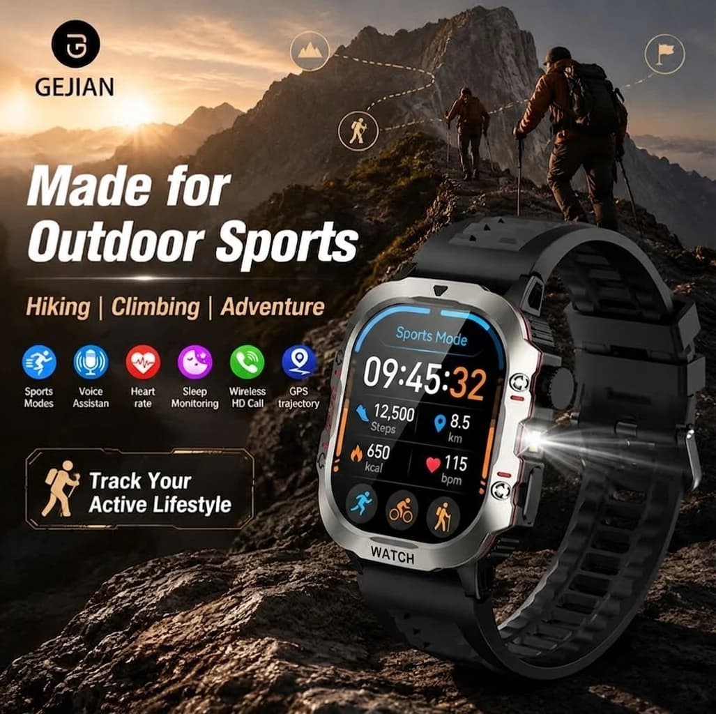 2026 New 2.01"Flashlight Smart Watch Bluetooth Call Heart Rate Health Monitor IP67 Waterproof Outdoor Smartwatch For Android IOS