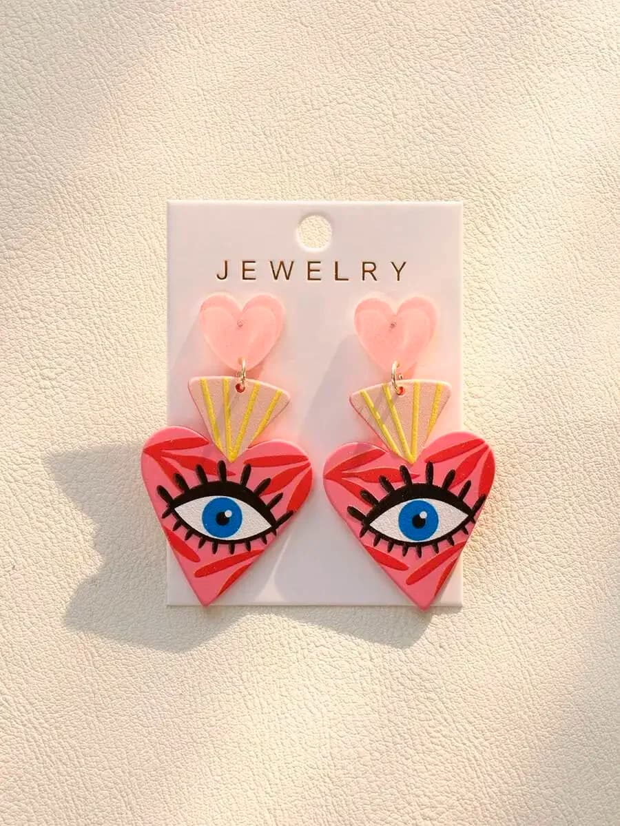 Heart Shaped Acrylic Big Eye Drop Earrings For Women Festival Party Jewelry