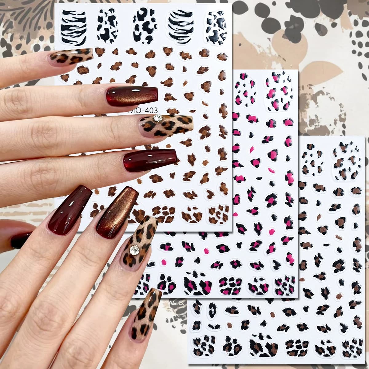 3/6 fogli adesivi per nail art con stampa leopardata marrone nero rosa modello animale ghepardo zebra decalcomanie per unghie adesivi per unghie autoadesivi