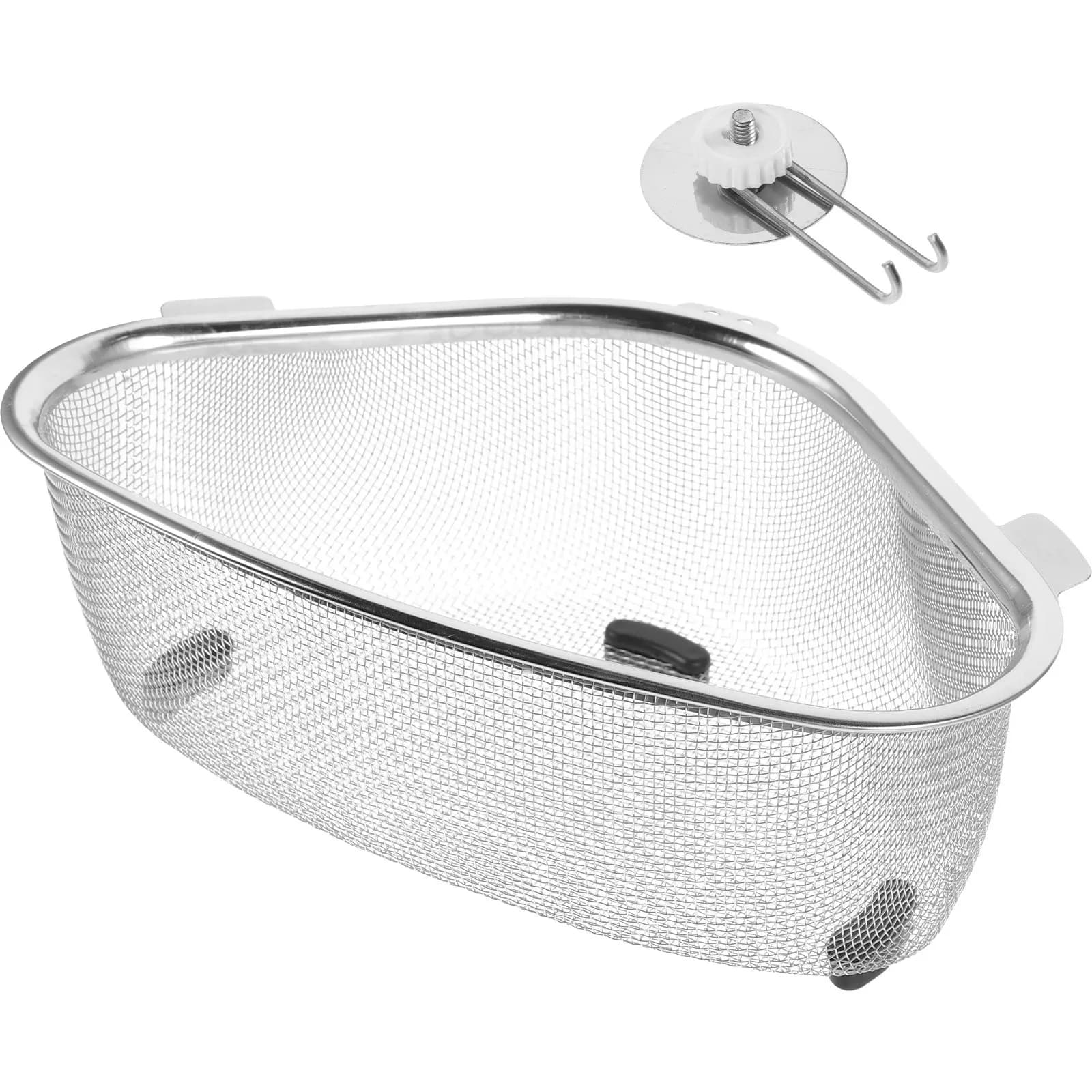 Cestello angolare in acciaio inossidabile per lavello, filtro per rifiuti alimentari da cucina, con gancio per appendere, lavabile in lavastoviglie