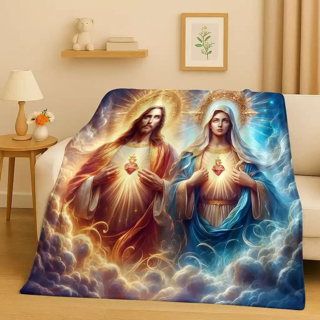 3D Jesus Virgin Mary Art Flannel Blanket,Ultra Soft Warm Plush Throw for Home Bedroom Bed Sofa Cover Office Travel Gift Kid