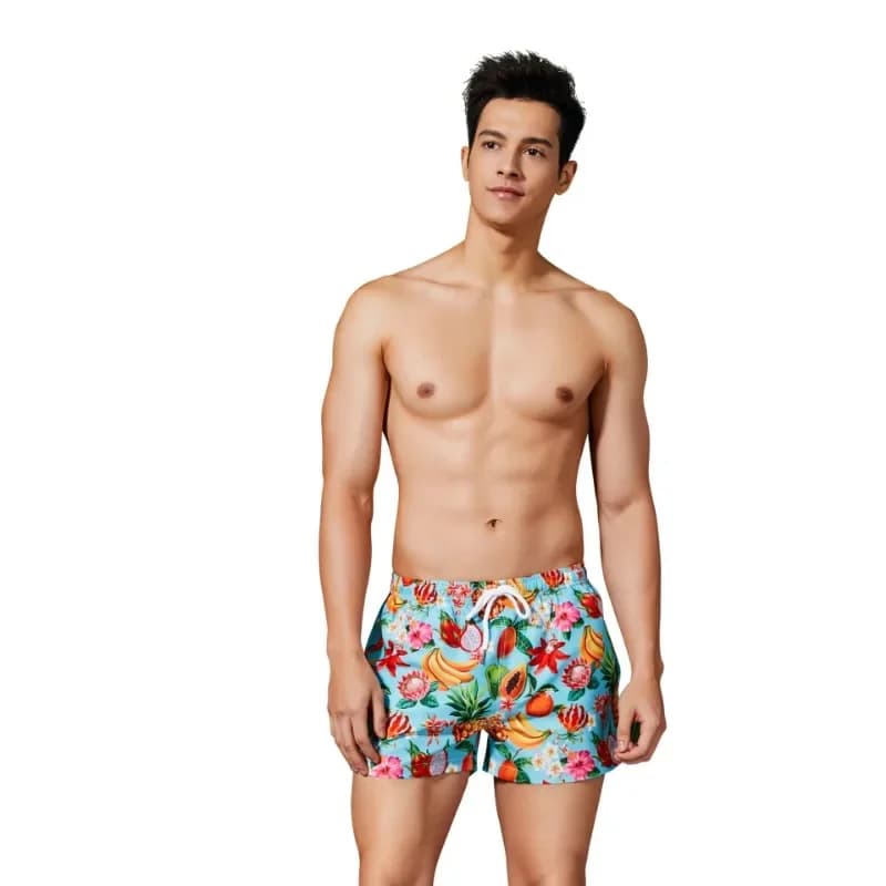 Pantaloni da spiaggia estivi da uomo, pantaloni da spiaggia con stampa di frutta hawaiana, dritti e sottili casual XB 91302