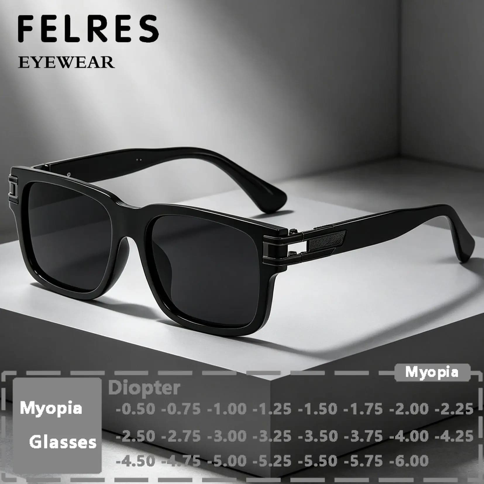 Occhiali da Sole da Vista con Montatura Spessa Quadrata Designer per Miopia, Uomo Donna, Lenti Oscurate per Esterni, Occhiali da Sole con Lenti Graduate a Forza Negativa