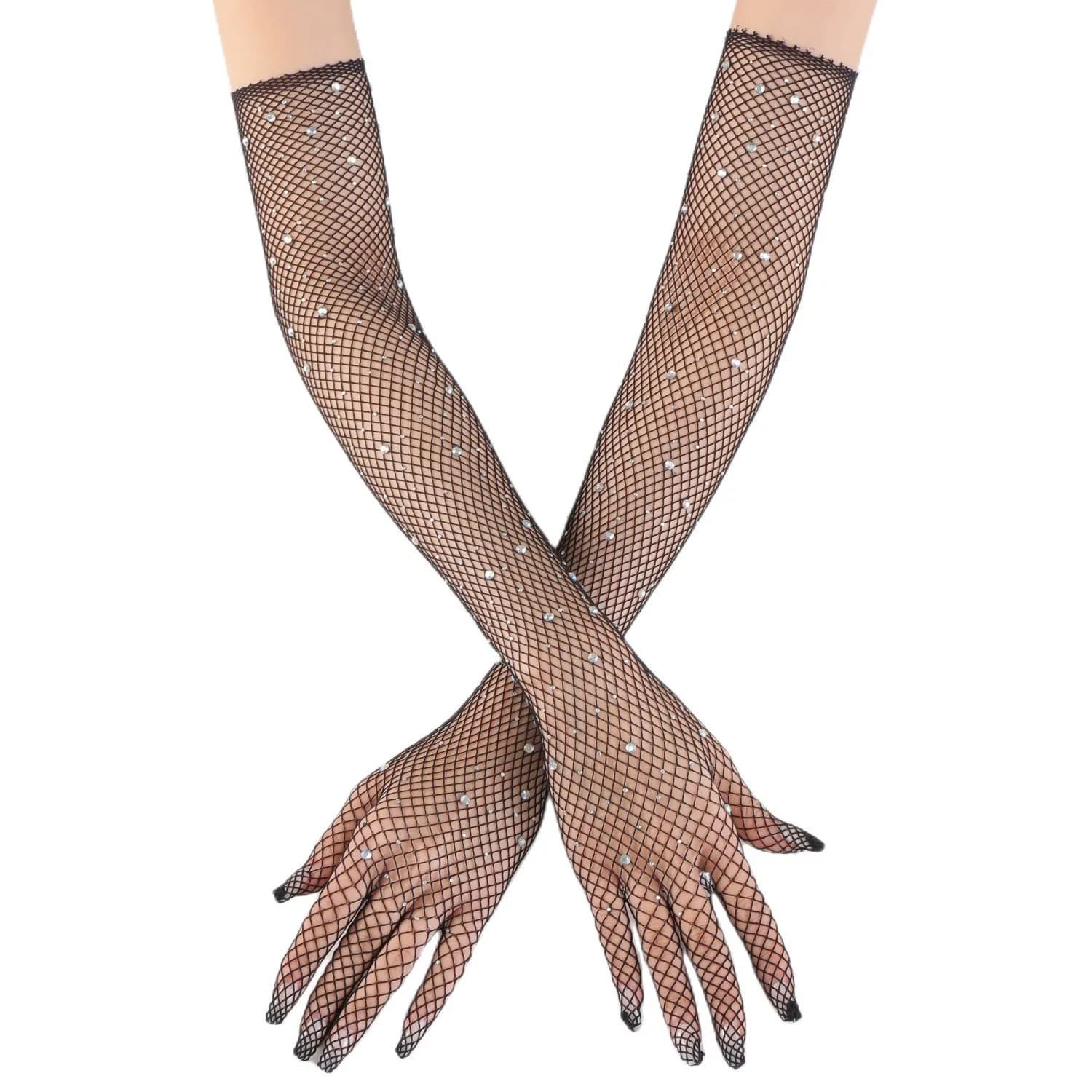 Guanti da donna sexy sottili con griglia di perforazione flash cava rete da pesca cosplay palla di Halloween festa discoteca pole dance accessori guanti