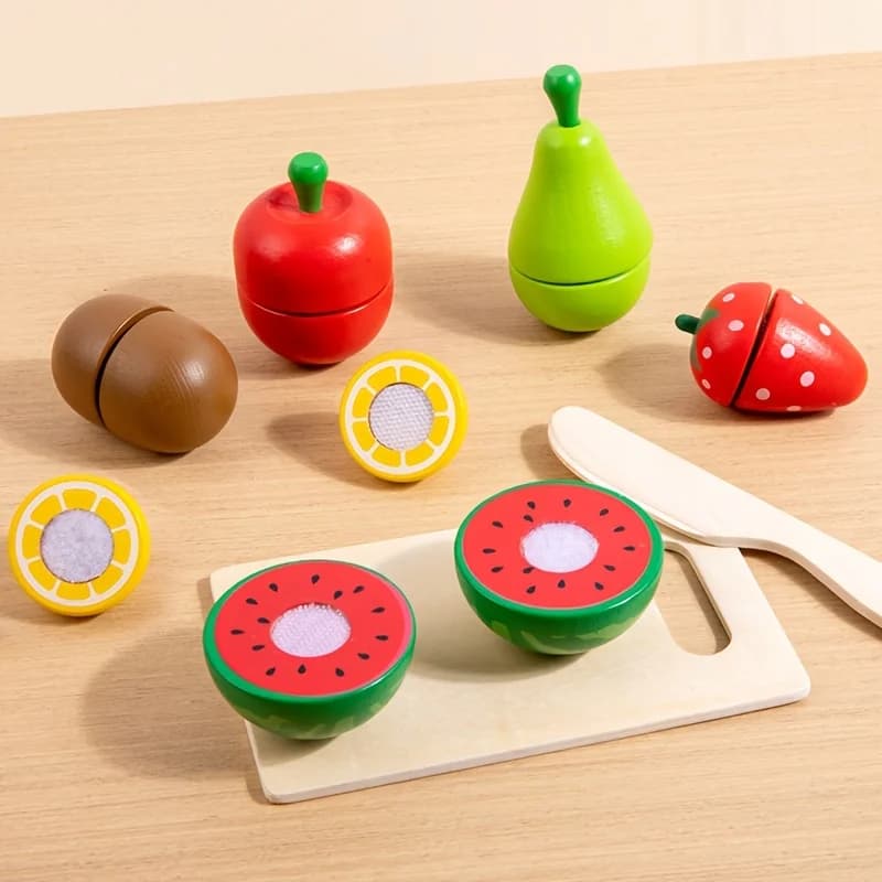 Set da gioco in legno per tagliare la frutta, giocattolo da cucina per bambini con coltello e tagliere, set di frutta finta per i più piccoli
