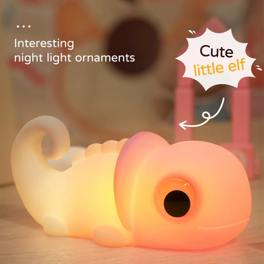 Lampada da notte a forma di camaleonte, ricaricabile tramite USB, in silicone, per la protezione degli occhi e un bagliore delicato, decorazione per la camera, lampada da lettura per bambini