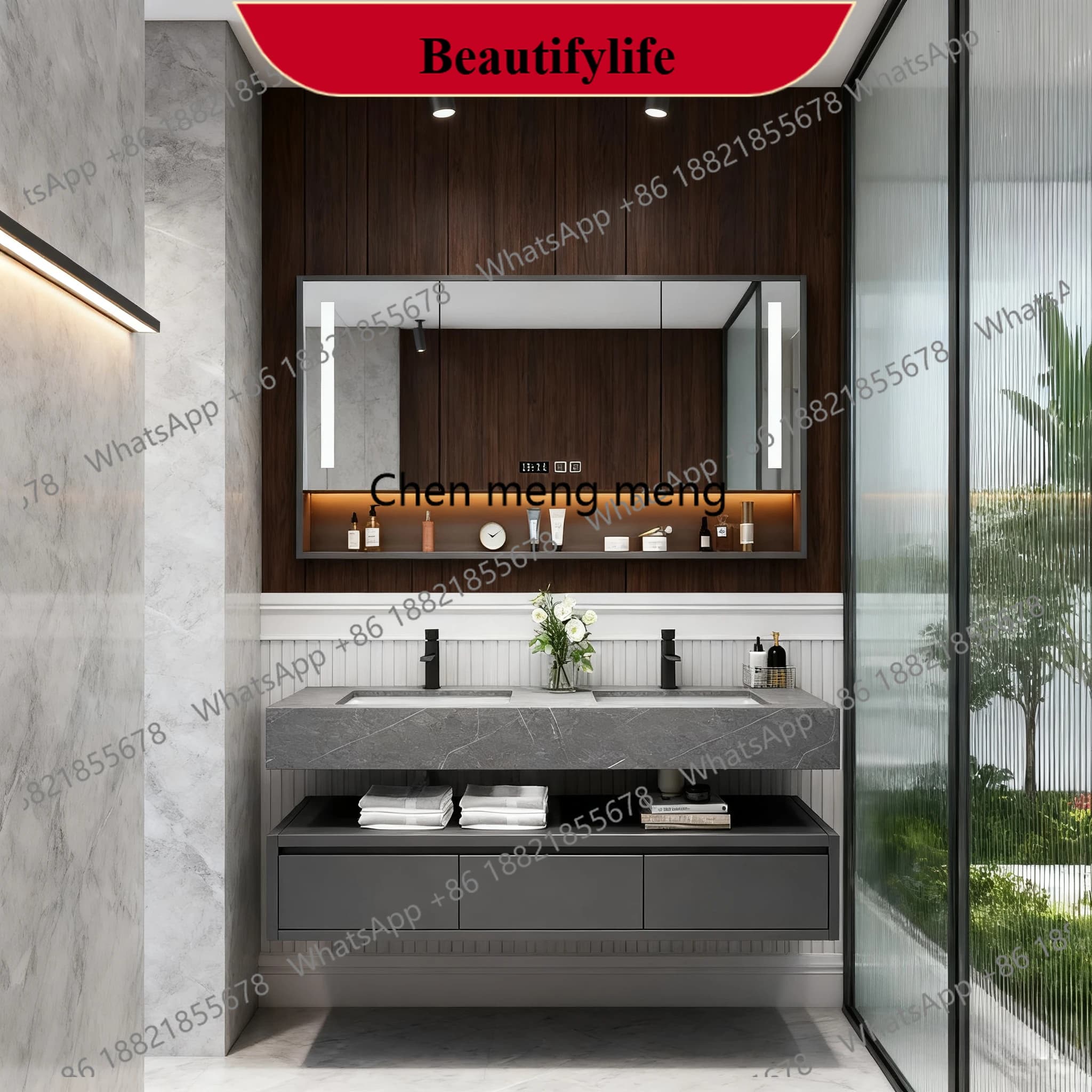 F185 Mobile da bagno con lavabo in legno intelligente sotto lavaboArmadio da bagno Meuble Salle De Bain Lavabo Double Hom