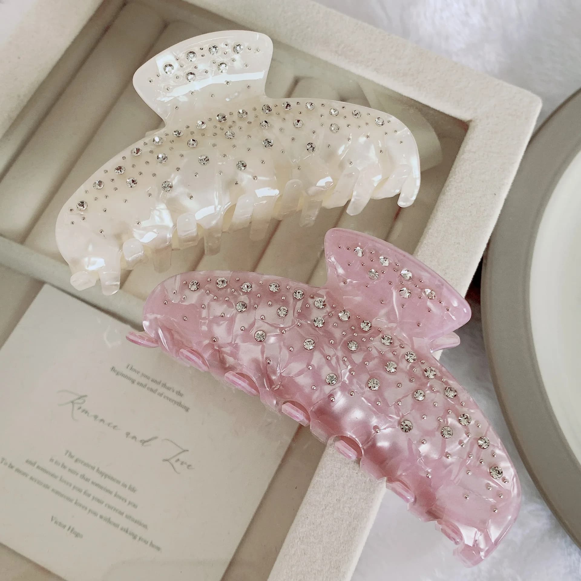 DuoShang Eleganti Fermagli per Capelli con Strass in Acetato, Regalo di San Valentino, Accessori per Capelli da Donna