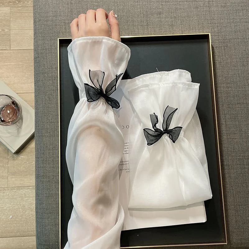 Bow Knot Ice Sleeve Super Fairy Sunscreen Sleeve Ultraviolet Driving Loose Large Size Bell Sleeve Arm Protector