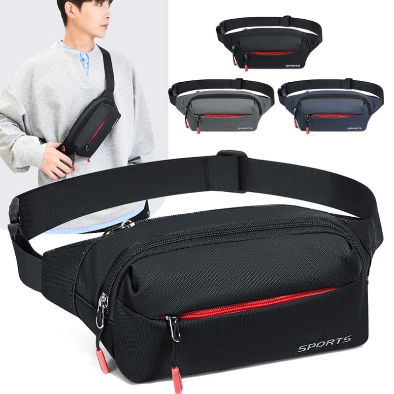 Marsupio da uomo Borsa da cintura funzionale casual grigia Borsa da cintura grande Borsa da cintura per soldi per telefono Fanny Travel Hip