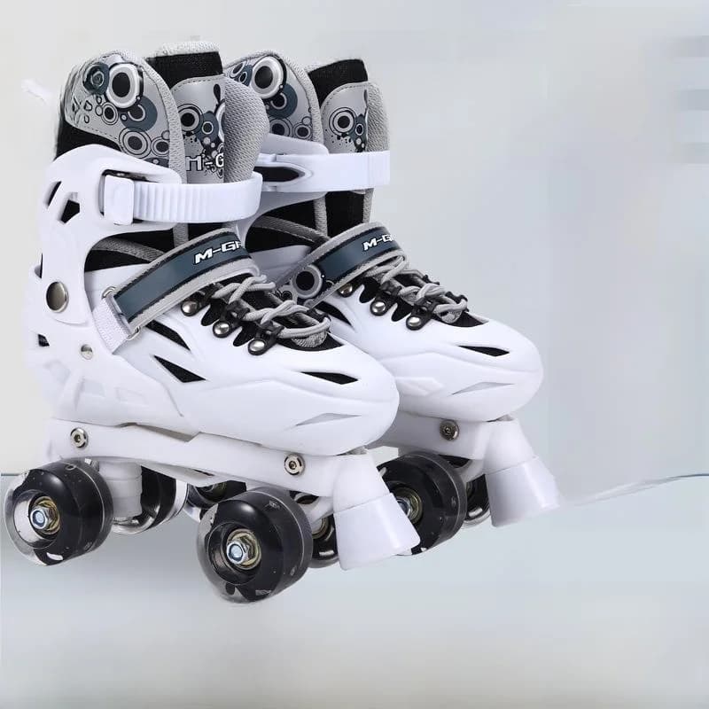 Pattini a rotelle bianchi e neri per principianti, pattini in linea, rollerblade a doppia fila, attrezzatura sportiva per fitness all'aperto