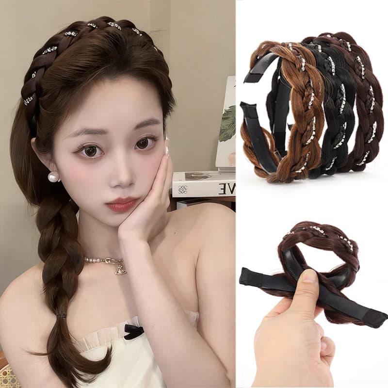 Fascia per capelli da donna con strass, stile treccia intrecciata, fermacapelli a compressione, fascia per capelli intrecciata
