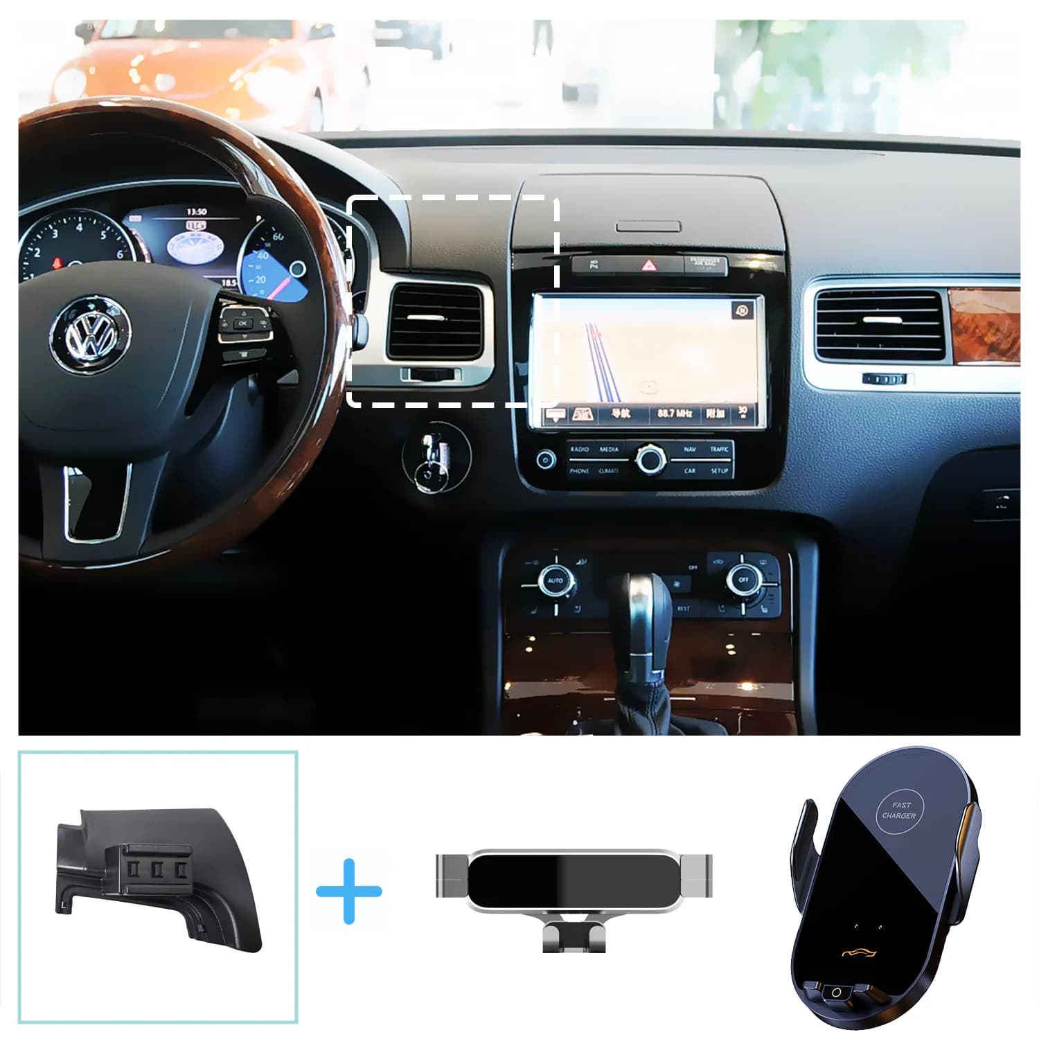 Per Volkswagen VW Touareg 2011 2012-2018 Supporto per telefono per auto Staffa di ricarica wireless Base Gravity Stand Accessori per montaggio su telefono