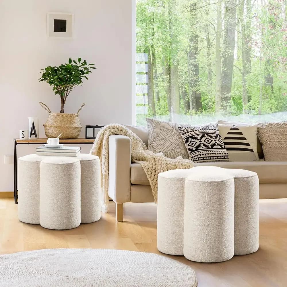 Set di 2 pouf in lino, sgabello compatto per toeletta, pouf versatile multifunzione, pouf come poggiapiedi o divanetto, sgabello basso per ma
