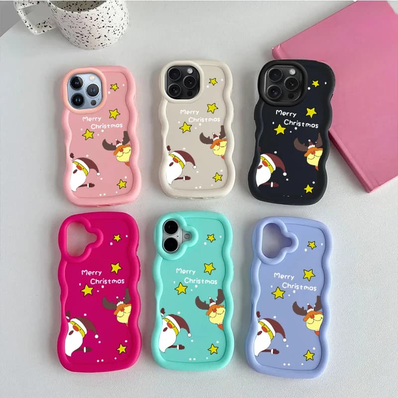 Custodia morbida per telefono onda moda natalizia per iPhone X XR XS SE 4 11 12 13 14 15 16 16E 17 AIR PLUS PRO MAX Macaron Cover