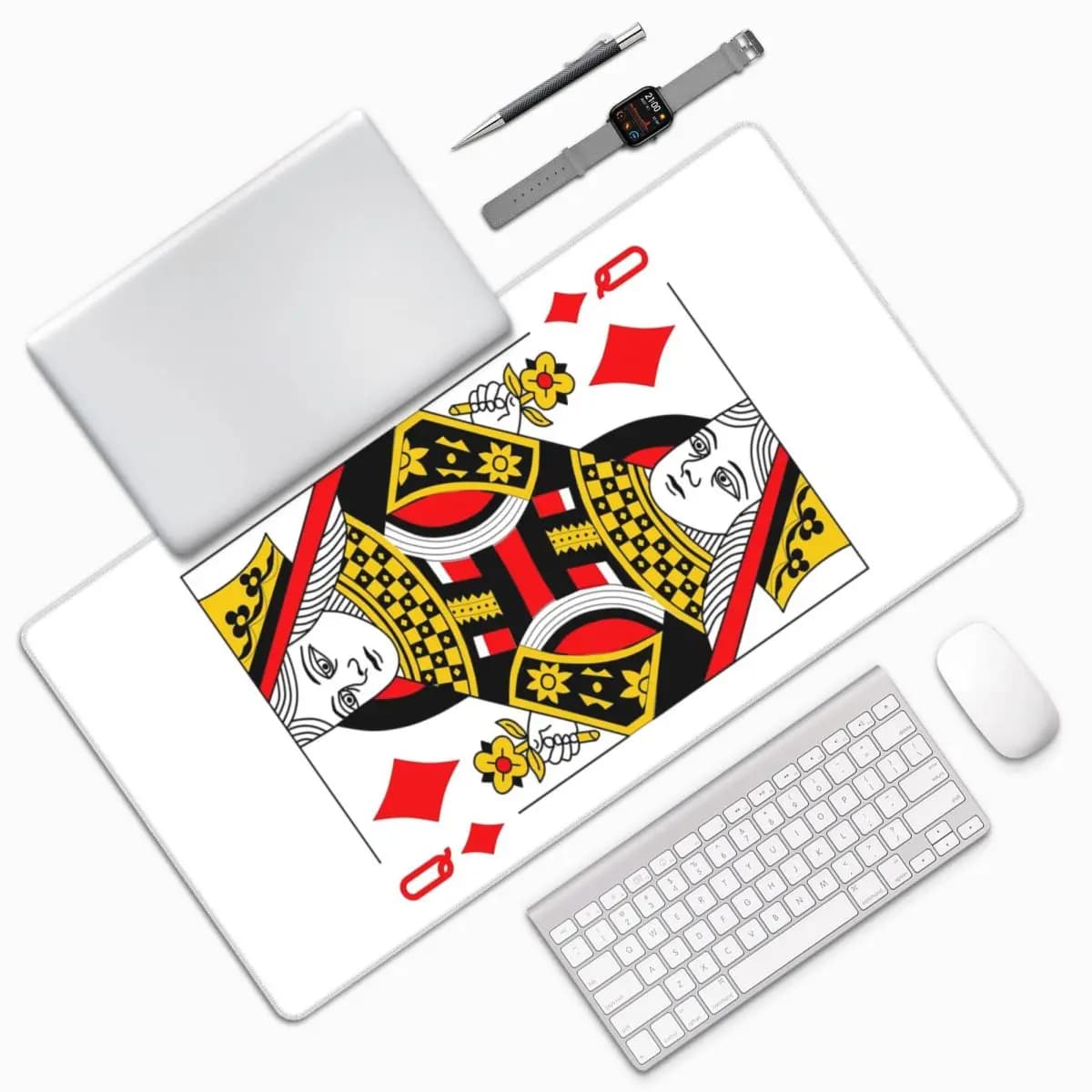 Queen Of Diamonds Classic Card Deck Casino Poker Q Diamonds Tappetino per mouse grande Tappetino per tastiera e mouse per computer Tappetino per scrivania per PC e laptop