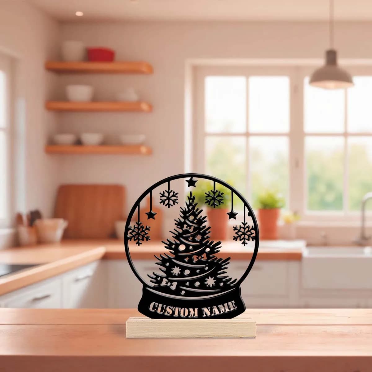 1pc Personalized Metal Artwork Customizable Content With Wooden Base Art Decoration, Desktop Decoration