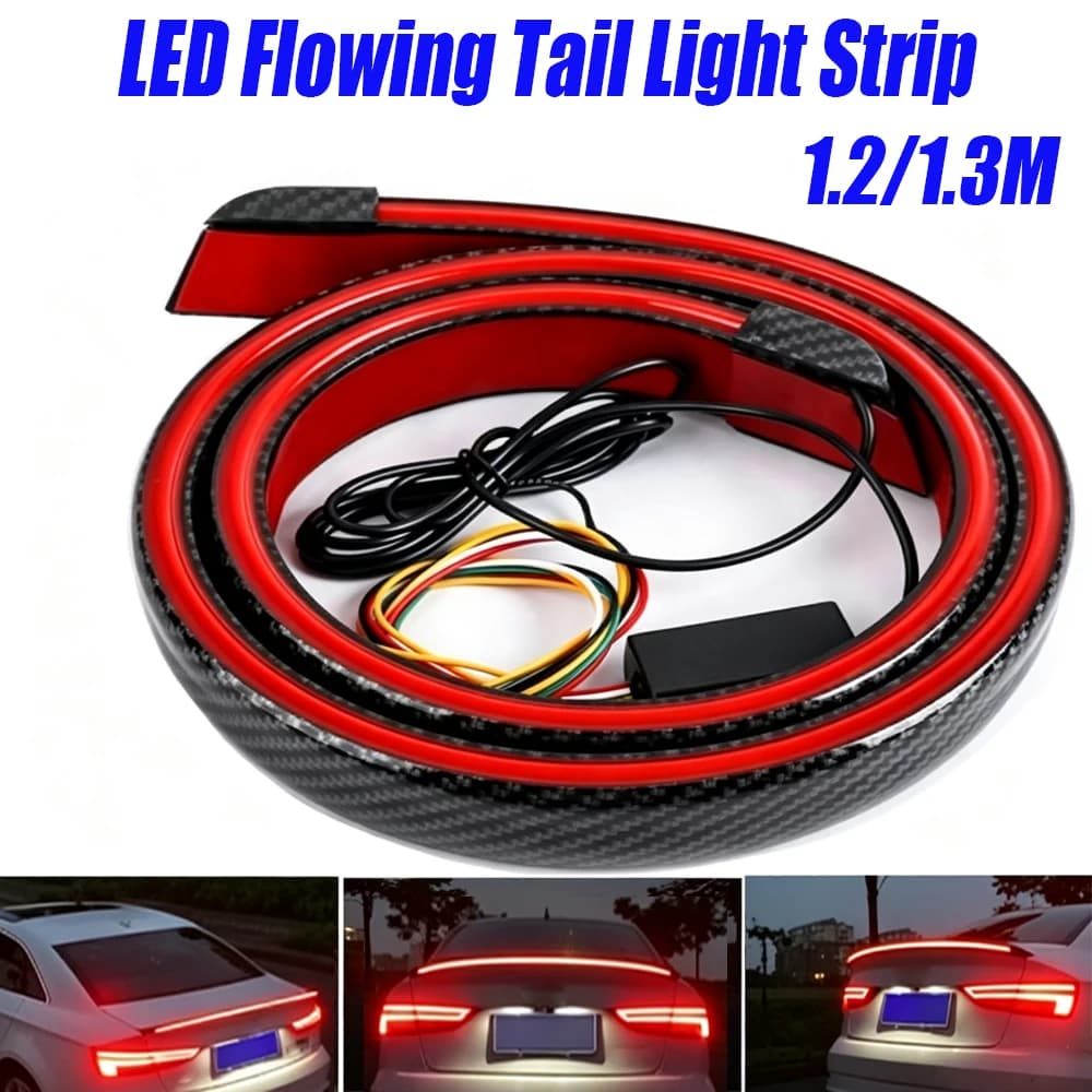 Universal Carbon Fiber Car Spoiler LED Light Strip 12V Flowing Turn Signal Brake Warning Lamp Multi‑Mode Rear Trunk Lip Tail Li