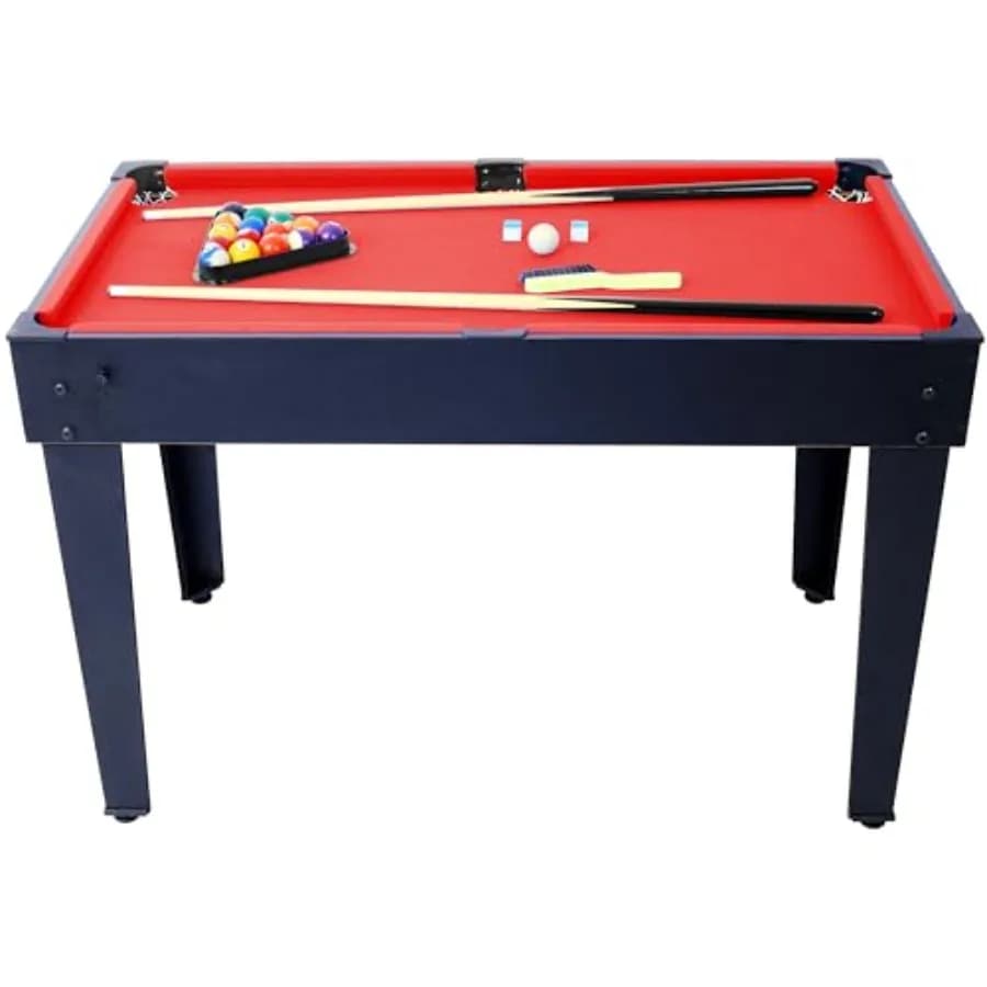 Tavolo Multigioco 5-in-1: Biliardo, Hockey da Tavolo, Calcio Balilla, Ping Pong e Basket – Nero e Rosso