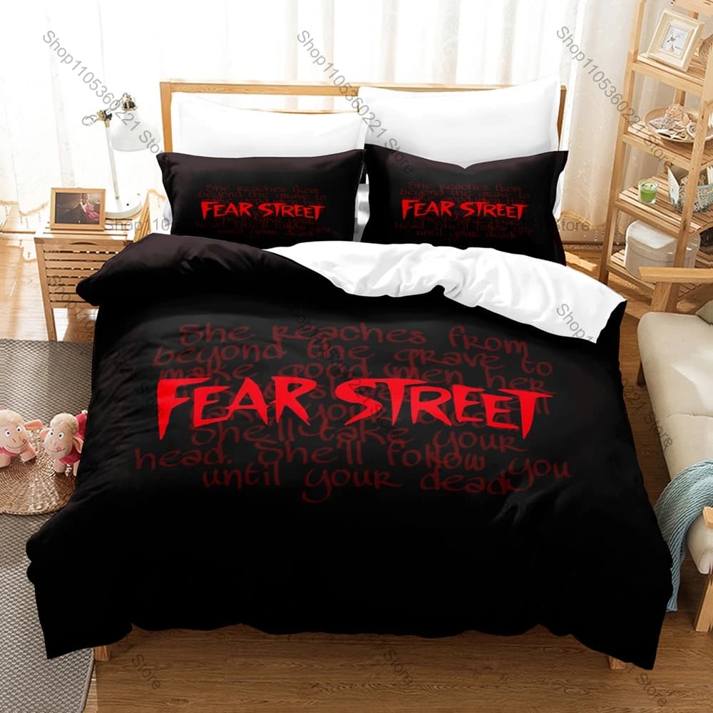 Cool Fear Street Trilogy Vintage Slasher Horror Movie Poster HD Print Bedding Set Duvet Cover + 2 Pillowcases Dark Teen Room Dec